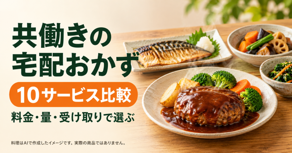 共働きの宅配おかず10サービス比較。料理はAIで作成したイメージで、実際の商品ではありません。