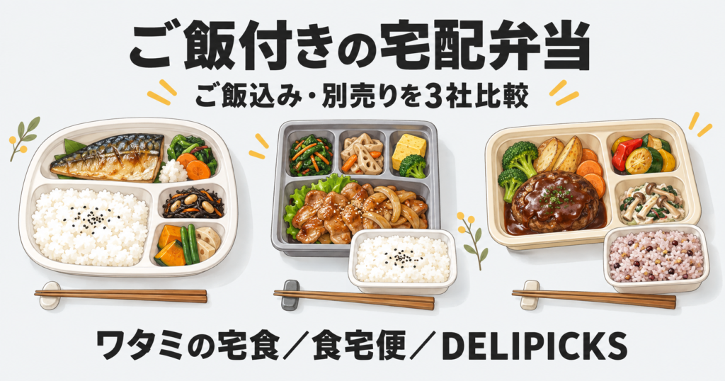 ご飯を含む宅配弁当と、別添えご飯を追加する注文を比べたイメージイラスト