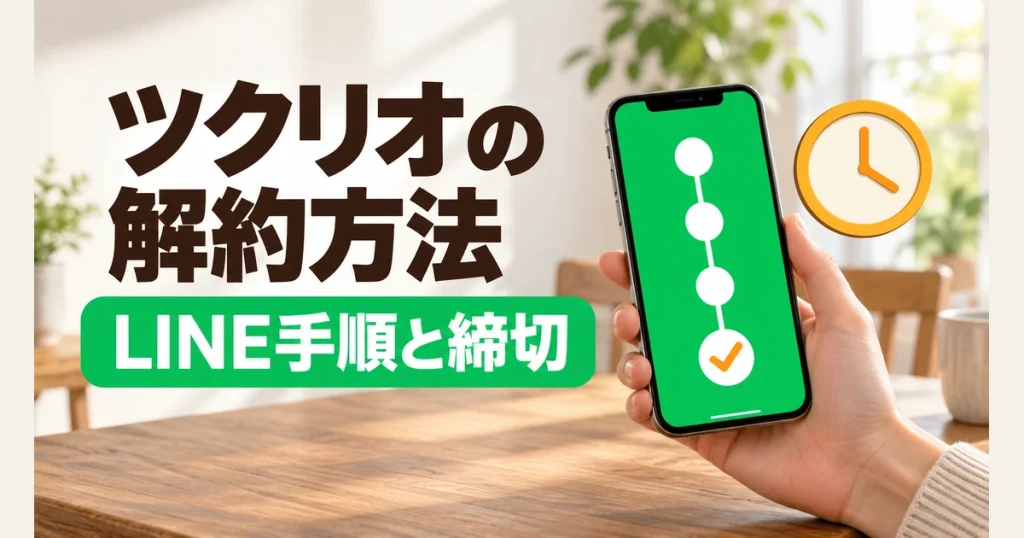 ツクリオの解約方法とLINE手順・締切を案内するイメージ画像