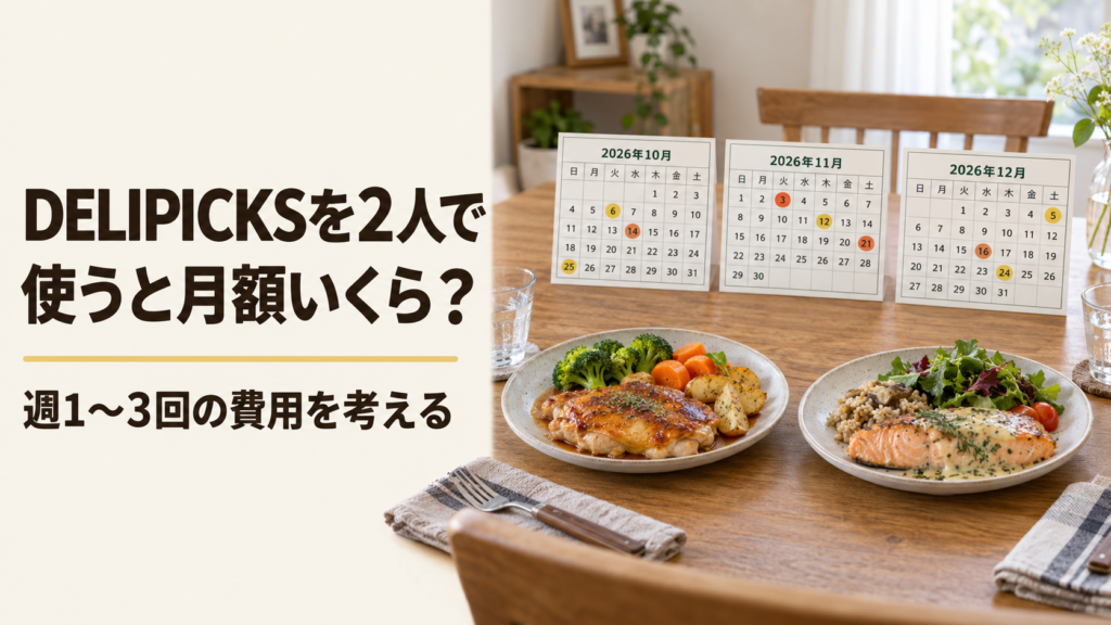 DELIPICKSを2人で使う場合の月額と必要食数を考えるイメージ図
