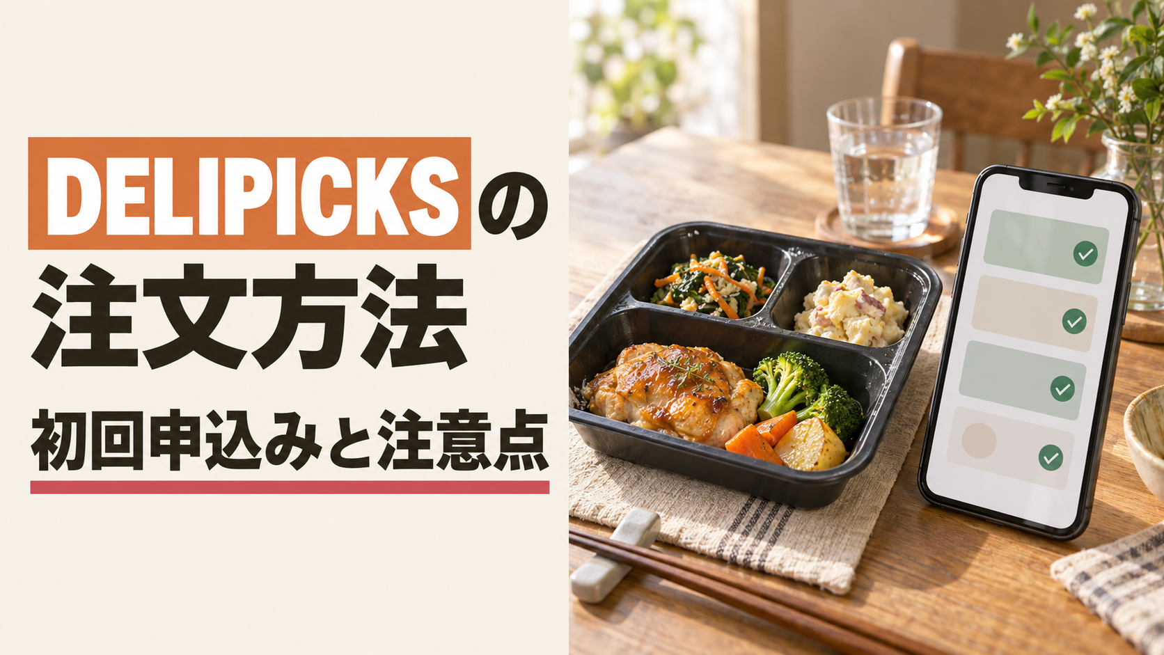 DELIPICKSの初回注文方法と申込み前の注意点を示すイメージ