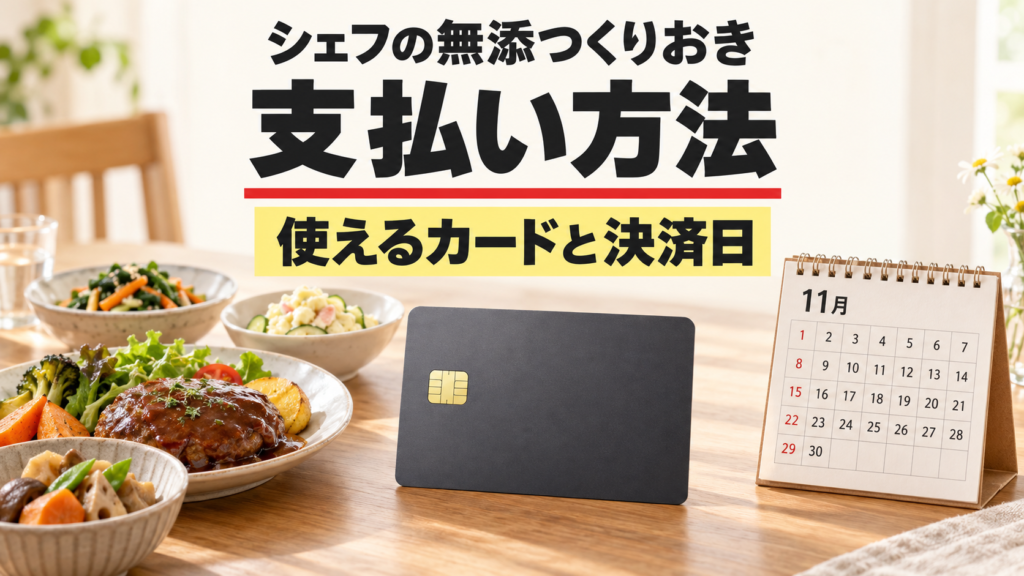 シェフの無添つくりおきの支払い方法とカード決済日を説明する記事のアイキャッチ