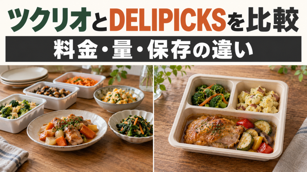 ツクリオとDELIPICKSの料金・量・保存を比較する説明用イメージ