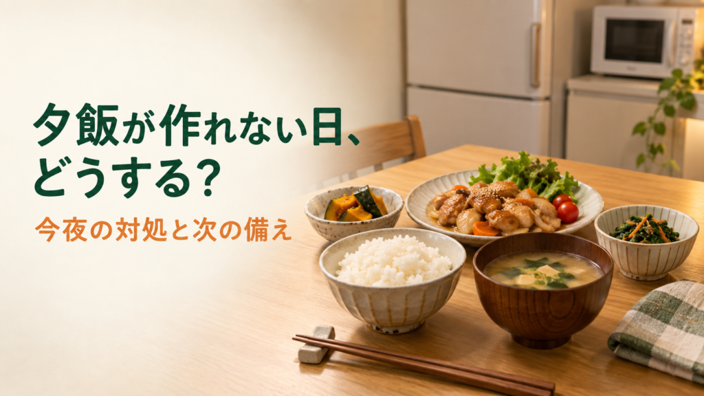 夕飯を作れない日に、調理済みのおかずを使った食卓を表したイメージ